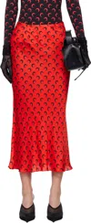 Marine Serre Crescent Moon-print Satin Midi Skirt In Rd10 Red