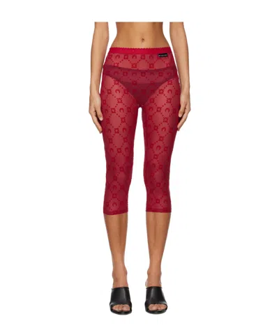 MARINE SERRE RED MOONOGRAM MESH FLOCK CAPRI LEGGINGS