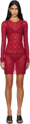 Marine Serre Red Moonogram Mesh Flock Minidress In Red