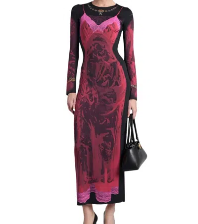 Marine Serre Red Printed Crew Neck Midi Dress In Pink