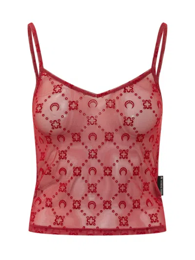 Marine Serre Red Printed V Neck Top