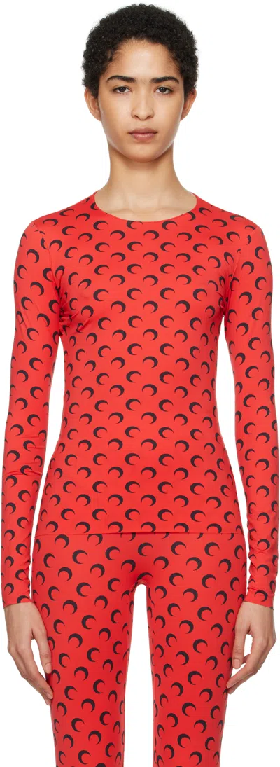 Marine Serre Red Recycled Moon Crewneck T-shirt In Rd10 Red