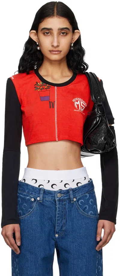 Marine Serre Red Regenerated Graphic Long Sleeve T-shirt In Rd10 Red