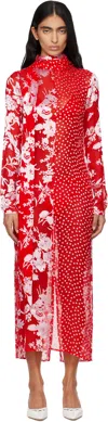 Marine Serre Red Regenerated Raso Silk Scarves Ls Maxi Dress In Red