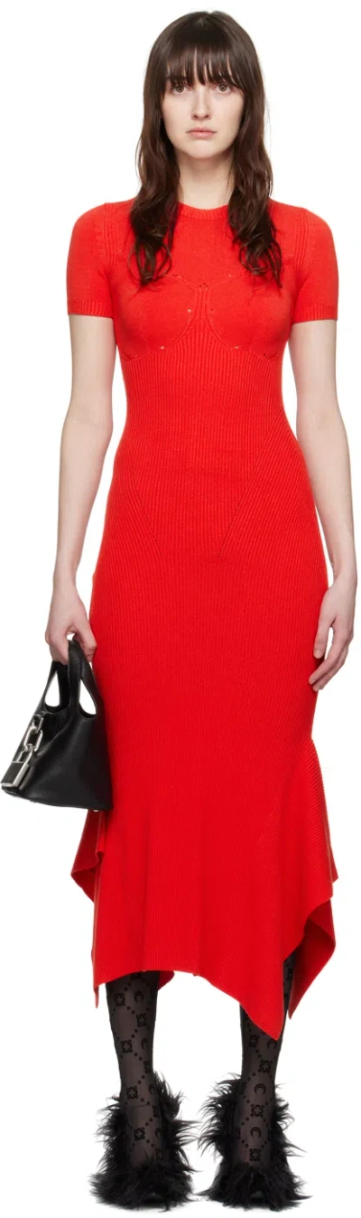 Marine Serre Red Ribbed Maxi Dress In Rd10 Red