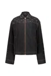 Marine Serre Crescent Moon-print Zip-up Denim Jacket In Black