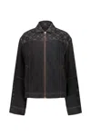 Marine Serre Crescent Moon-print Zip-up Denim Jacket In Black