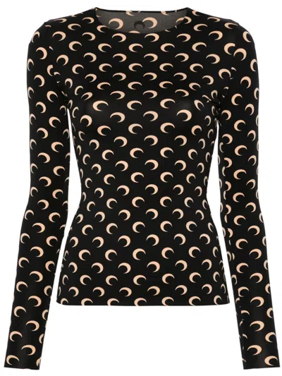 Marine Serre Womens Inverse Tan Moon Logo Stretch-jersey Shorts Xl In Black