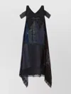MARINE SERRE REGENERATED ASYMMETRIC COLD SHOULDER SILK DRESS