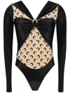 Marine Serre Draped Viscose Bodysuit With Crescent Moon Print Design For Women In Black