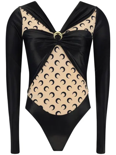 Marine Serre Regenerated Laminated Bodysuit In Black
