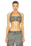 Marine Serre Regenerated Camouflage-print Bustier Top In Dark Grey