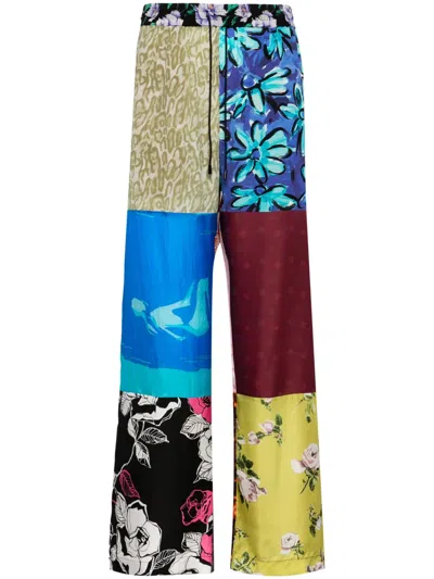 Marine Serre Regenerated Colour-block Silk Trousers In Multi