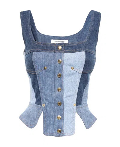 Marine Serre Regenerated Denim Bustier Top In Blue