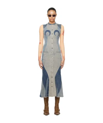 Marine Serre Blue Regenerated Denim Maxi Dress In Gr30