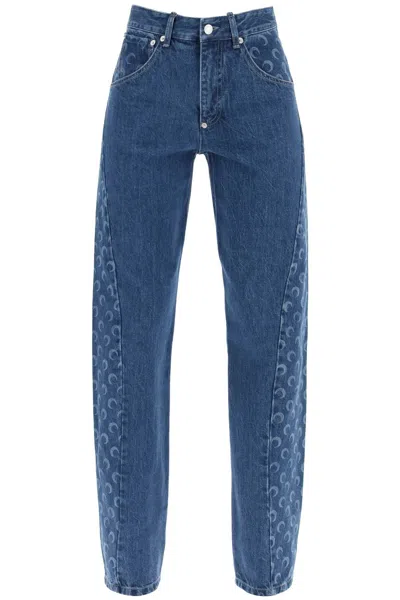 Marine Serre All Over Moon High-rise Straight Jeans In Blue