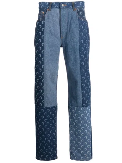 Marine Serre Regenerated Denim Slim Fit Pants In Blue