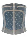 Marine Serre Regenerated Denim Zip-up Bustier Top In Blue