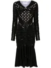 Marine Serre All Over Moon Ruched Jersey Midi Dress In Schwarz