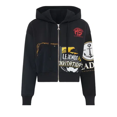 Pre-owned Marine Serre Regenerated Graphic Cropped Zip Hoodie 'black' | Women's Size M