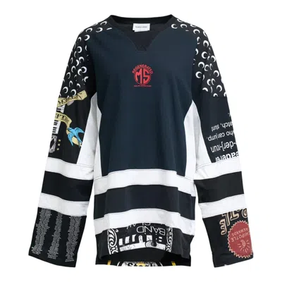 Marine Serre Regenerated Graphic Jersey Long Sleeve Tee In Black