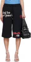 Marine Serre Black Regenerated Graphic Sweatshirts Drawstring Shorts In Black