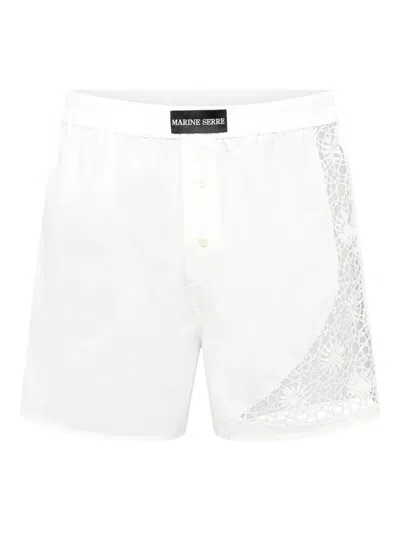 Marine Serre Upcycled Linen Mini Shorts For Women In White