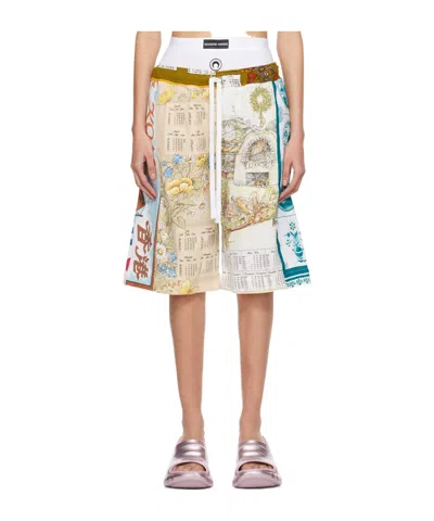 Marine Serre Regenerated Household Linen Calendar Patterned Shorts In Multicolor