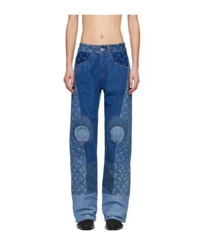 Marine Serre Navy Regenerated Jeans In Bl90 Navy