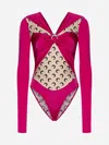 Marine Serre Regenerated Jersey Bodysuit In Fuchsia