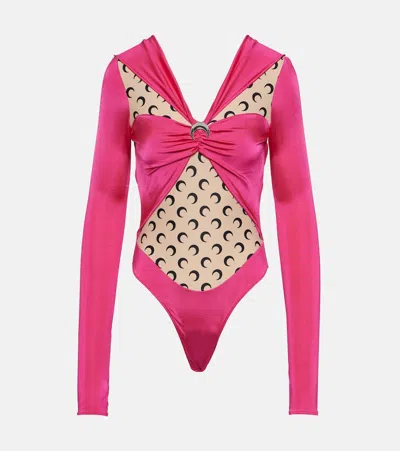 Marine Serre Regenerated Jersey Bodysuit In Fuchsia