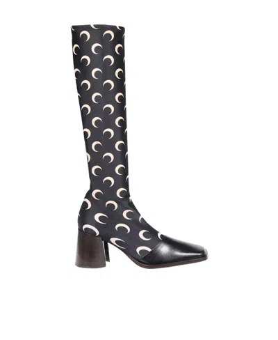Marine Serre Regenerated Jersey Knee-high Boots In Black