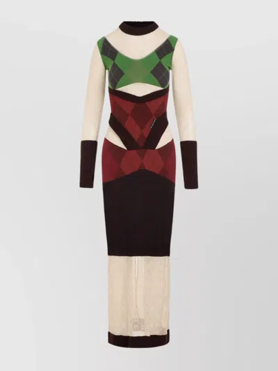 MARINE SERRE REGENERATED LOZENGE KNIT FITTED DRESS WITH CUT-OUTS