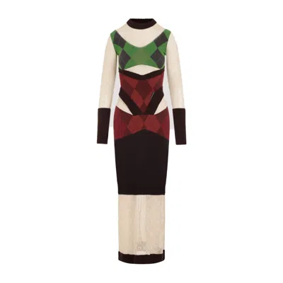 MARINE SERRE REGENERATED LOZENGE KNIT FITTED MULTICOLOR COTTON DRESS