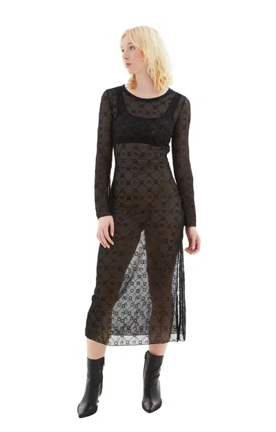 Marine Serre Monogram-pattern Mesh Maxi Dress In Black