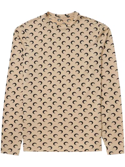 Marine Serre Regenerated Moon-print Long-sleeve T-shirt In Neutrals