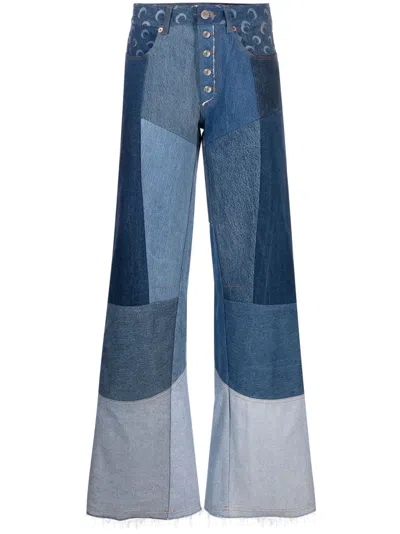 Marine Serre Regenerated Patchwork Flared Jeans In Blue
