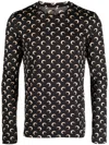 Marine Serre Black Crewneck Top With All-over Moon Print In Tech Fabric Stretch Woman In Black