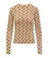 Marine Serre Beige Crewneck T-shirt With All-over Crescent Moon Print In Tech Fabric Stretch Woman In Nude