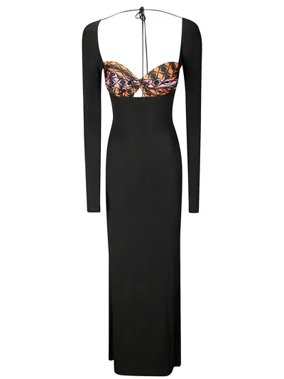 MARINE SERRE REGENERATED SILK SCARVES LONG FITTED DRESS