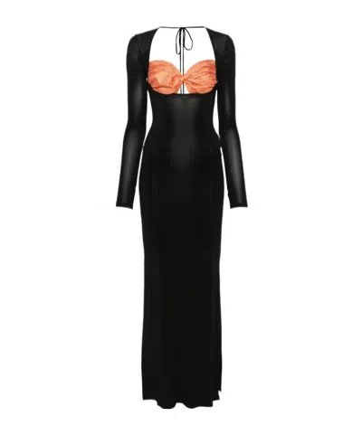 Marine Serre Regenerated Silk Scarves Maxi Dress In Black