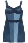 Marine Serre Patchwork Regenerated Stretch Denim Minidress In Blue