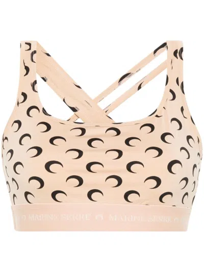 Marine Serre All Over Moon Bra In All Over Moon Black On Tan