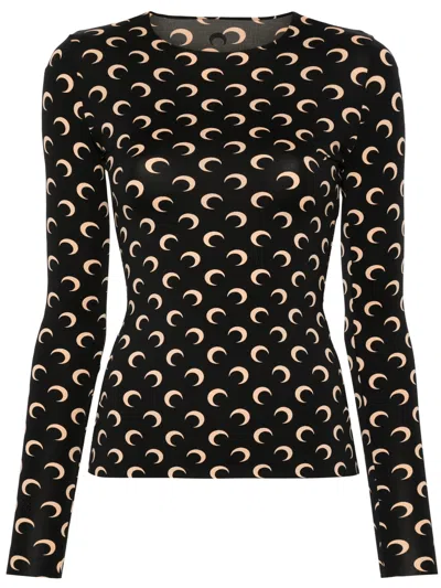 Marine Serre Reinforced Neckline Moon Print Cuffed Top - Size S In Black