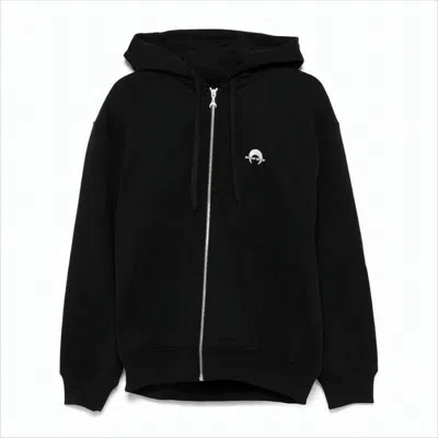 Marine Serre Relaxed Fit Black Zip-up Hoodie With Drawstring Hood