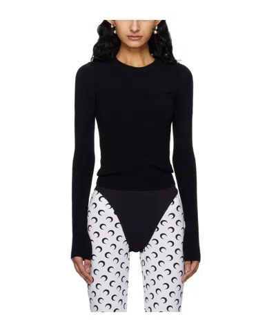 Marine Serre Black Rib Sweater In Bk99 Black