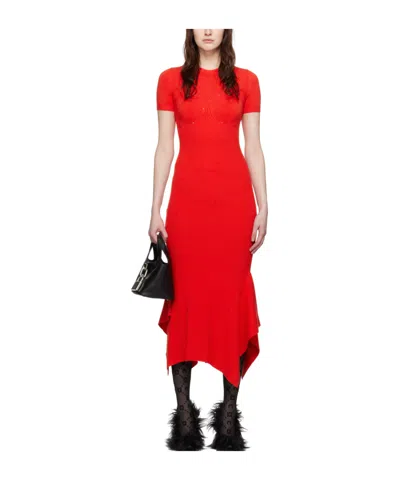 Marine Serre Rib Short-sleeved Extra-long Dress In Red