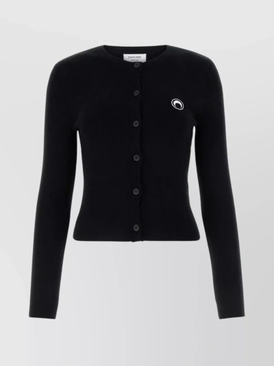 Marine Serre Crescent Moon-embroidered Knitted Cardigan In Negro