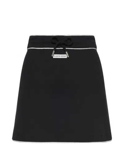 Marine Serre Ribbed Drawstring Waist Mini Skirt In Black