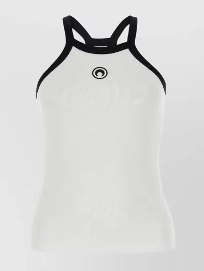 Marine Serre Ribbed Halterneck Tank Top With Contrast Trim In White